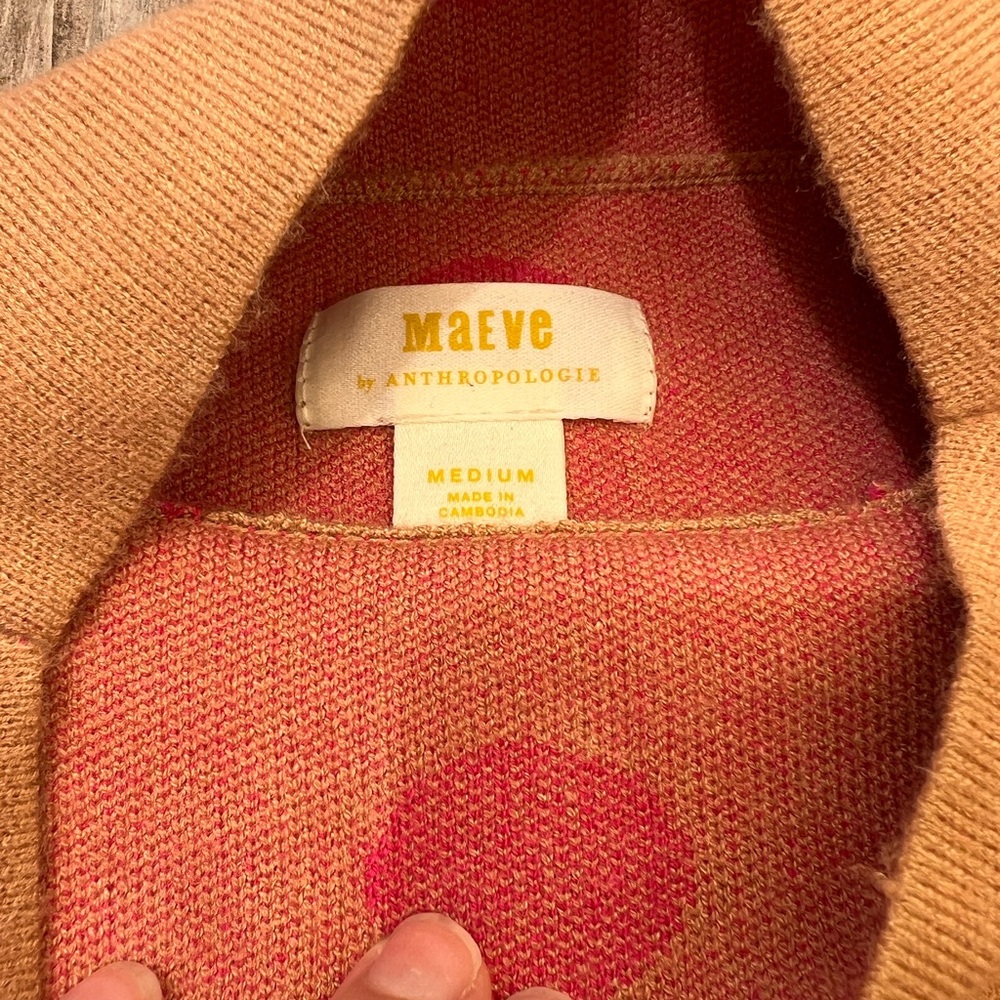 Anthropologie Tan and Pink Cowl Neck Sweater with Polka Dots - Picture 4 of 6